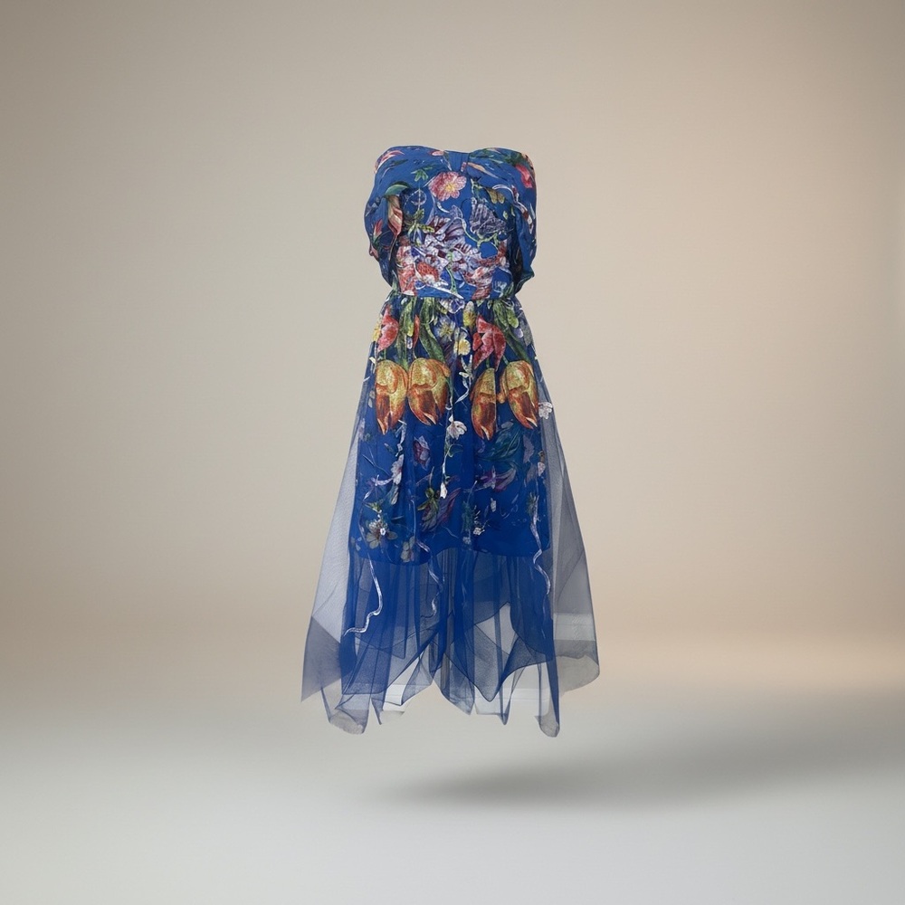 Marchesa Notte Embroidered Strapless Tulle Cocktail Dress Size 6 - Picture 2 of 10